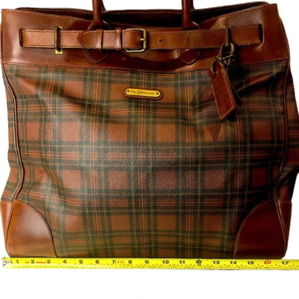 RALPH LAUREN Tartan Plaid Brown Green Doctor Bag Boston Weekend Travel Suitcase